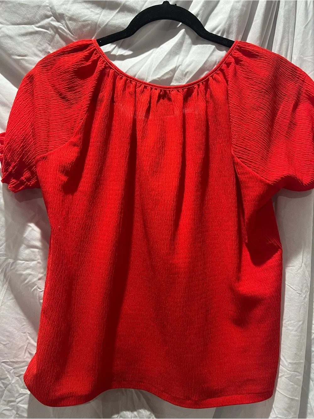Madewell Red Short Puff Sleeve Peasant Blouse
